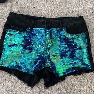 Mermaid sequin jean shorts